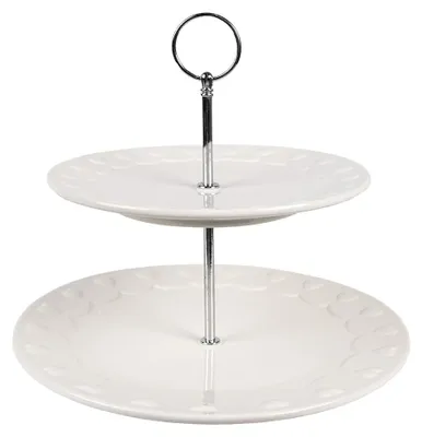 Productafbeelding van Clayre & Eef etagère met 2 lagen, diameter 26x26 cm, wit, keramiek