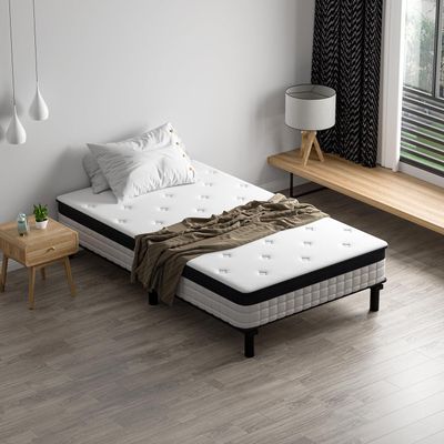 TEENO Matratzen-Set 90 x 190 CM mit Lattenrost, Taschenfederkernmatratze und robustem Bettgestell aus Eisen mit 6 Beinen, Komplettbett, Höhe 18cm