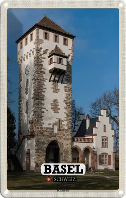 Produktbild von vianmo Blechschild 18x12 cm Basel Schweiz St. Alban-Tor Bildmotiv Reisemotiv Abenteuer Reisen