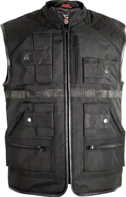 Produktbild von MDM Herren Textil Outdoor Weste mit Vielen Taschen Biker Textilweste(L,Schwarz)