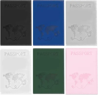 Imagen del producto de Fundas para pasaportes de cuero sintético (PU), juego de 6 unidades, organizador de viaje para documentos
