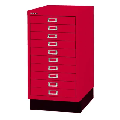 Produktbild von Büro-Schubladenschrank, BxTxH 349x432x670 mm, 10 Schubladen 51 mm, DIN A3, Sockel 80 mm hoch, kardinalrot