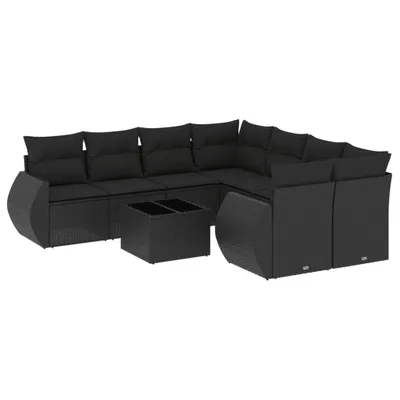 Produktbild von vidaXL 9-tlg. Garten-Sofagarnitur mit Kissen Schwarz Poly Rattan