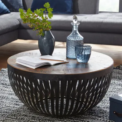 Produktbild von FineBuy Couchtisch 70x33x70 cm Holz / Metall Wohnzimmertisch Industrial Clubtisch Tisch Wohnzimmer Sofatisch mit Metallgestell Loungetisch massiv