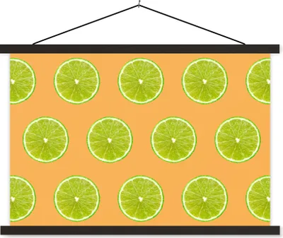 Produktbild von MuchoWow® Textilposter Limette - Muster - Farben 90x60 cm mit schwarzem Rahmen - Aufhängungssatz