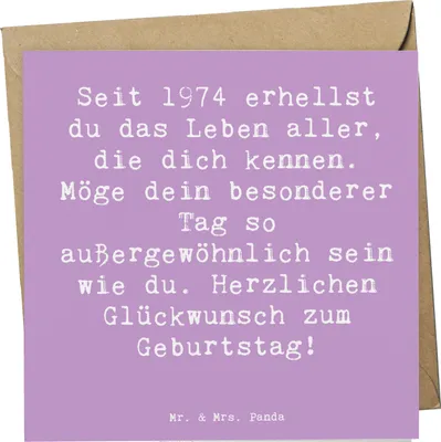 Produktbild von Mr. & Mrs. Panda Glückwunschkarte Spruch 1974 Geburtstag - Lavendeltraum - Geschenk, Herzlichen Glückwunsch zum, Geburtstagsgeschenk, Geburtsjahr, doppelkarte, Grußkarte