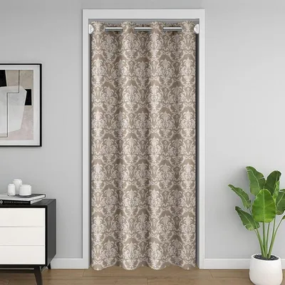 Obrázek produktu pro Záclona na dveře, damaškový vzor, vintage, květinový motiv, bílá, 150x203 cm