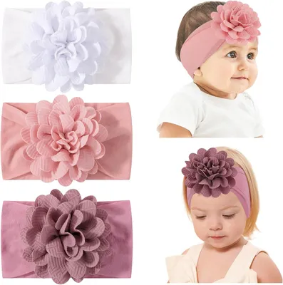Productafbeelding van Set van 3 stretchbare bloemenhoofdbanden voor babymeisjes