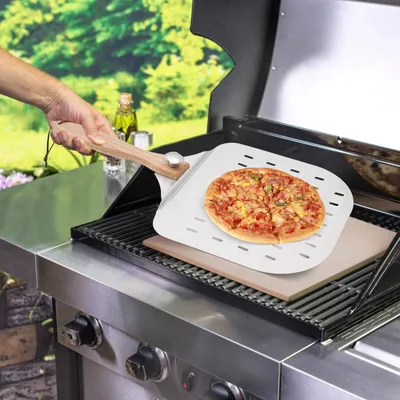 Produktbild von Pizzaspachtel, Pizza schälen, Aluminium-Pizzaschieber, Pizzaschaufel, Rechteckig Pizzaschieber, Silber