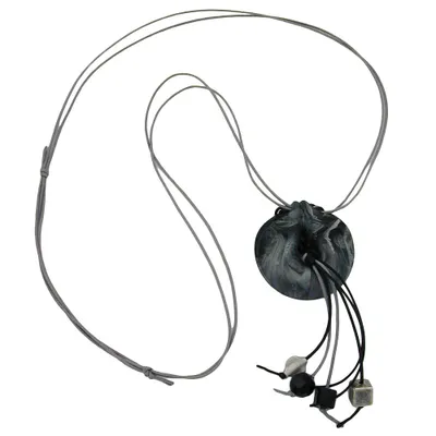 Produktbild von Kette 52mm Kunststoff Anhänger Amulett grau marmoriert Kordel grau 100cm anthrazit 52mm