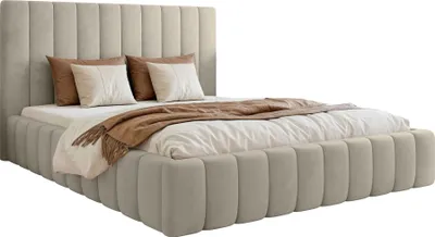 Produktbild von Selsey Fiarro - Polsterbett 140x200 mit Bettkasten, Velours, hellbeige