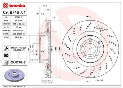 Produktbild von 2x BREMBO 09.B746.61 Bremsscheibe Vorderachse