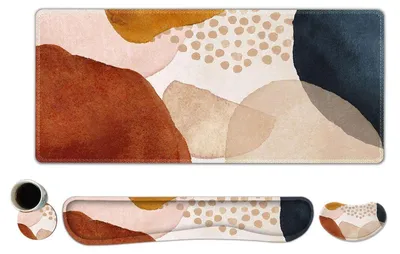 Immagine prodotto di Tappetino per mouse da gaming esteso con poggiapolsi, realizzato in memory foam, set da 4 pezzi, stile boho marrone