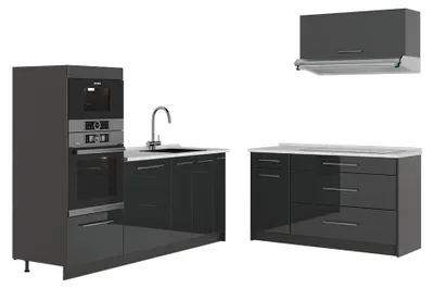 Produktbild von Küchenzeile Vicco Fame-Line Anthrazit Hochglanz/Anthrazit 340 cm, AP Marmor, Model 63855