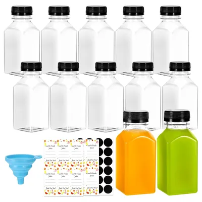 12er-Set Saftflaschen 250 ml, PET, wiederverwendbar, transparent