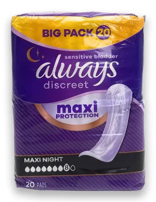 Immagine prodotto di Confezione multipla 2x Always Discreet Assorbenti per incontinenza Maxi Notte Per donne, assorbenza 8, 20 pezzi