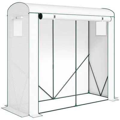 Produktbild von Gewächshaus mit Netzfenstern aufrollbarer Tür, Foliengewächshaus aus Stahl 200 x 75 x 188 cm Weiß