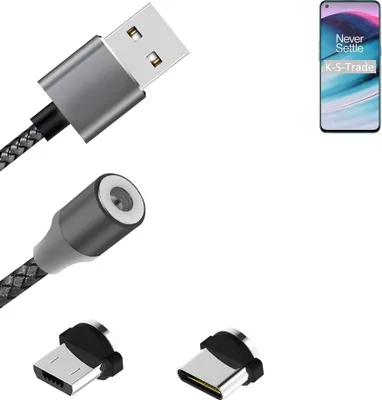 Produktbild von K-S-Trade Hochwertiges Magnet-Lade-kabel Sync-Kabel Daten-Kabel für OnePlus Nord CE 5G mit USB-Typ-C-Anschluss und Micro-USB-Anschluss 2A bis zu
