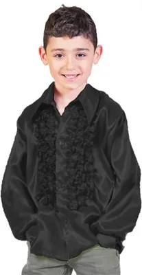 Produktbild von 70er Jahre Satin Rüschenhemd "Johnny" für Kinder | Schwarz Größe: 116