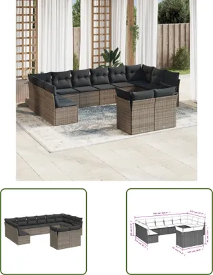 Produktbild von The Living Store 12-tlg. Garten-Sofagarnitur mit Kissen Grau Poly Rattan