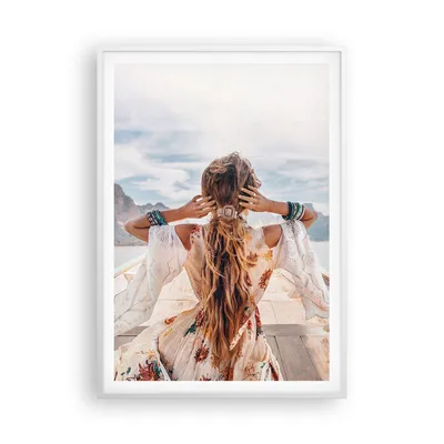 Produktbild von Gerahmtes Poster - Weißer Rahmen - Frau Boot Rücken - 70x100 cm - Wand Bild - Wanddeko - Wandbilder - Kunstposter - Wandposter - Bilderrahmen - Bilder - Kunstdruck - Wanddekoration - P2WPA70x100-5059