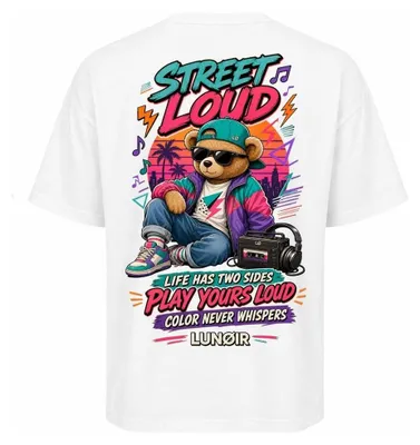 Produktbild von Damen Oversize T-Shirt Weiß L – Bedrucktes Shirt mit Streetwear Motiv aus Baumwolle – LUNØIR ©