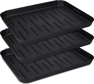 Produktbild von Navaris 3x Schuhablage Schuhabtropfschale klein - Schuhablage schmal 35x27x2,5cm - Erhöhter Rand - Schuhmatte Abtropfschale Schwarz für Schuhe -