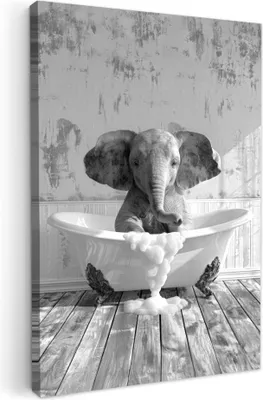 Produktbild von MuchoWow® - Leinwandbilder - Elefant - Vintage - Tiere - Schwarz - Weiß, Wandbild, Wanddeko Bilder Wohnzimmer, 40x60 cm