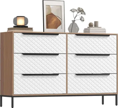 Image de Commode - Meuble à tiroirs - Tiroirs en tissu non tissé - Structure en MDF - Rangement polyvalent pour vêtements - Bois naturel