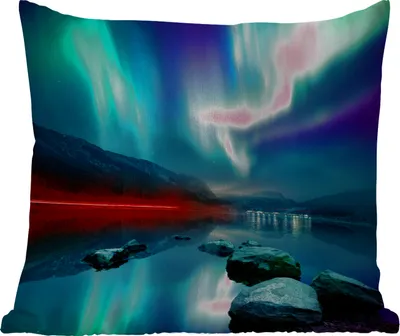 Produktbild von MuchoWow® Outdoor Kissen - Nordlichter - Steine - Wasser - 50x50 cm - Wetterfest - Lounge Kissen - Komfortabel - Kissen mit Bild