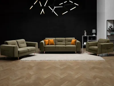 Produktbild von BEAUTYSOFA | Couchgarnitur VENEZIA Samtstoff Grün – Sofa Set 3+2+1, Polsterset mit Metallbeinen Kupfer, Wohnzimmer Set ohne Schlaffunktion