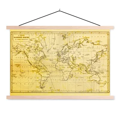 Produktbild von MuchoWow® Textilposter Weltkarte - Vintage - Gelb 60x40 cm mit holzfarbenen Rahmen - Bilder
