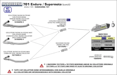 Image de Collecteur d'échappement ARROW en acier de compétition pour Husqvarna 701 Enduro/Supermoto