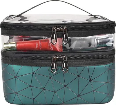 Produktbild von Doppellagige Kosmetiktasche, transparent, große Reise-Make-up-Tasche, Organizer, Waschtasche für Damen und Herren,