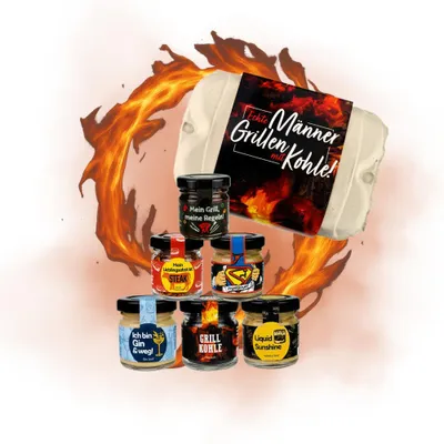 Produktbild von Geschenkset "Echte Männer grillen mit Kohle" - 6er Set