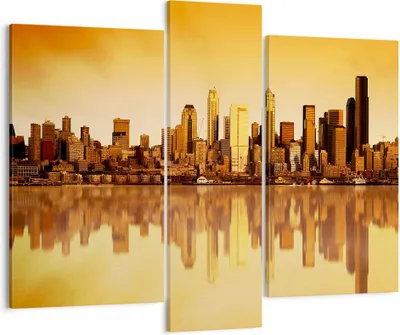 Produktbild von Bild auf Leinwand - Leinwandbild - Stadt Wolkenkratzer Wasser - 95x80cm - Wand Bild - Wanddeko - Leinwanddruck - Bilder - Kunstdruck - Wanddekoration - Leinwand bilder - Wandkunst - CB95x80-0118
