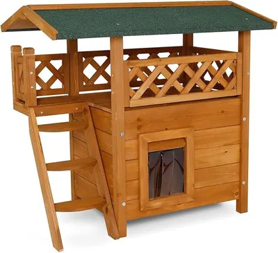Imagen del producto de Casa para gatos Silecomplaza con terraza y escalera, 77 x 50 x 73 cm, color marrón