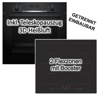 Produktbild von Herdset Bosch Backofen AutoPilot + PKM Flächeninduktionskochfeld 2 Flexzonen autark 60cm