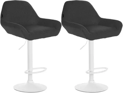 Image de CLP, ensemble de 2 tabourets de bar réglables en hauteur, modèle Braga, avec revêtement en tissu et repose-pieds. Couleur : gris foncé. Structure : blanc