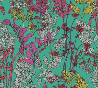 Produktbild von Architects Paper Blumentapete Floral Impression florale Tapete Vliestapete grün lila grau rot gelb 10,05 m x 0,53 m