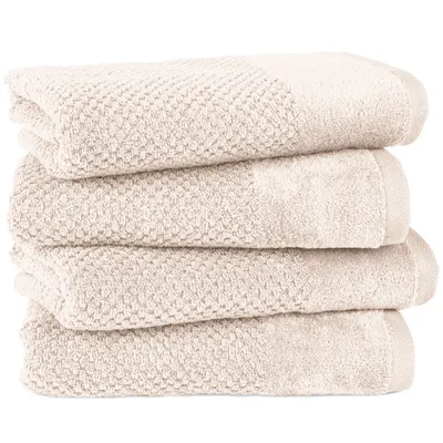 Produktbild von Pure Label 4-TLG Handtücher Set mit Aufhängeschlaufen aus Baumwolle, saugstark und weich | 4er Pack Handtücher 50x100 cm aus Baumwolle, Creme