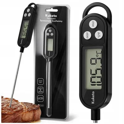 Zdjęcie produktu dla Kuketo | Termometr Kuchenny Cyfrowy -50–300°C – Termometr Do Mięsa Ze Stalową Sondą – Precyzyjny Pomiar Temperatury Do Steków I Grillowania
