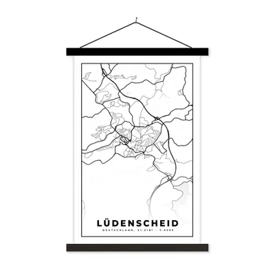 Produktbild von MuchoWow® Textilposter Lüdenscheid - Karte - Stadtplan 40x60 cm mit schwarzem Rahmen - Wanddekorationen