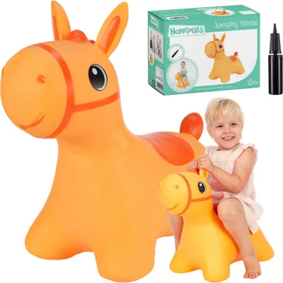 Immagine prodotto di Hoppimals cavallo gonfiabile animale arancione con pompa giocattolo gonfiabile in gomma