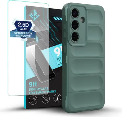 Produktbild von Handy Hülle für Samsung Galaxy S25 mit 9H Displayglas Displayschutz Plus Grip Case Cover Schutzhülle Softgrip Farbe: Grün