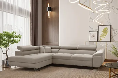 Produktbild von Ecksofa Schlafsofa Sofa CARMELO in Stoff Nova Hellgrau Ottomane Links