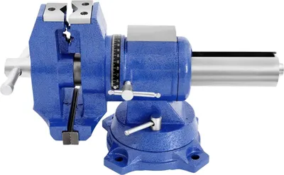 Produktbild von Schraubstock - Bankschraubstock - 10 cm Spannweite - Sphäroguss - 360° drehbare Basis - Schwerer Tischspanner - Blau