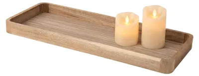 Imagen del producto de 1.05 Bandeja de madera natural con esquinas redondeadas, aproximadamente 50 x 20 cm, ideal para velas decorativas