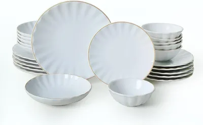 Produktbild von Keramika Geschirrset - White/Gold Sirius - 24 teilig - 6 Personen - Steingut