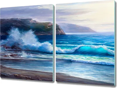 Produktbild von Coloray Küchenbrett Kochplattenabdeckung Hackbrett Schneidebrett Herdabdeckplatte 2x40x52 cm - Coast Ozeanwellen